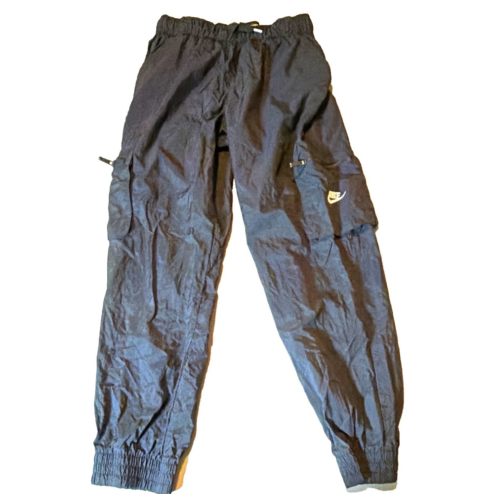 Nike Youth XL Black Woven Nylon Jogger Pants Drawstring Pockets Logo